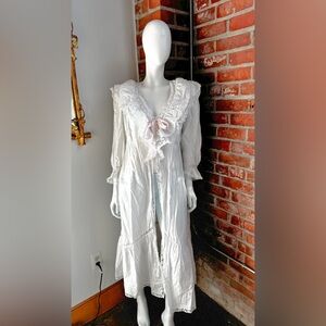 Vintage 1980s–1990s Christian Dior Lingerie White Cotton Lace Long Robe